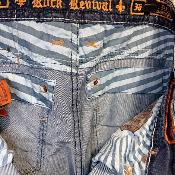 Rock Revival Ziv A3 Straight Leg Jeans Distressed Dark Wash Denim Mens Size 36 - Picture 8 of 14